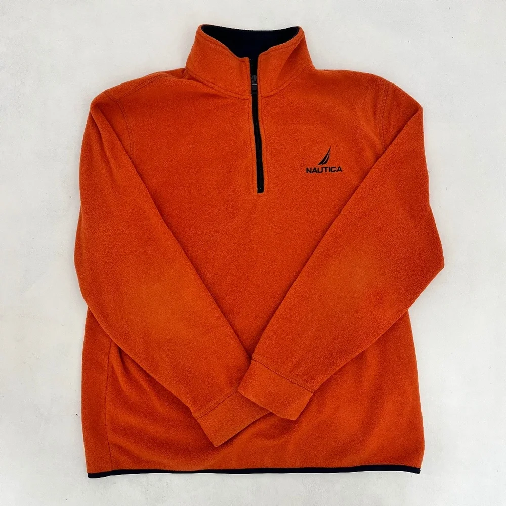 Nautica Mens Size X-Large Pullover Jacket Nautex Pier Orange 1/4‎ Zip Collared